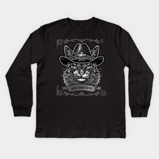 Cat Cowboy Meow-riffic Kids Long Sleeve T-Shirt